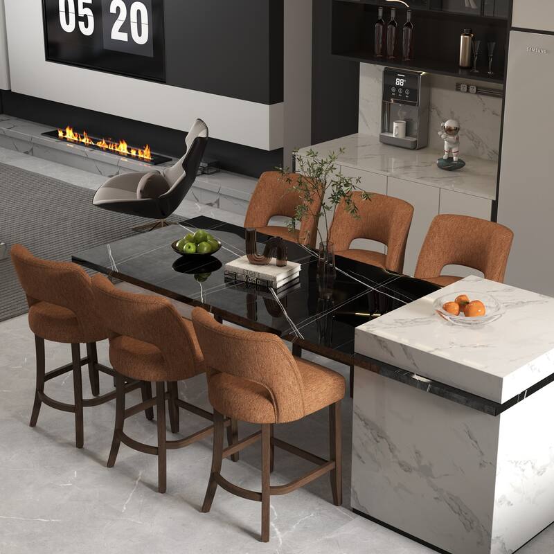 Set of 2/4/6,Upholstered Counter Height Bar Stools,Modern Counter Stools with Wood Legs for Kitchen Island Dining Room Bar - Set of 6 - Orange