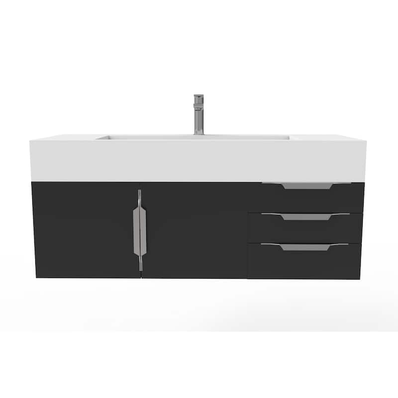 Nile 48" Wall Mounted Bathroom Vanity Set w/ White Top - Black - Brushed Nickel Finish