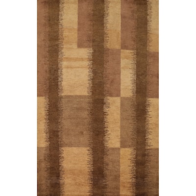 Hand Knotted Oriental 100% Wool Carpet Modern Geometric Brown Gabbeh Area Rug - 7' 11'' X 5' 8''