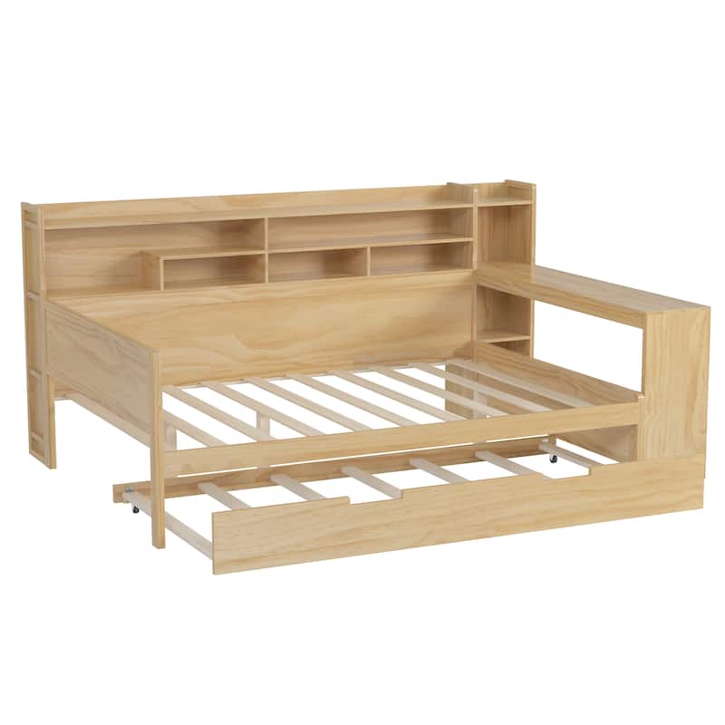 Wooden Full Size Daybed with Storage Shelves