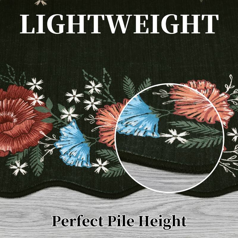Area Rugs for Living Room Bedroom Washable Modern Floral Rug Scalloped Non-Slip Low Pile Carpet