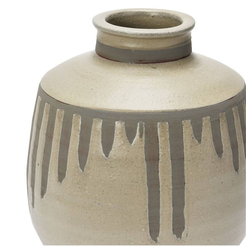 Grey Terracotta Vase with Distressed Blue Design