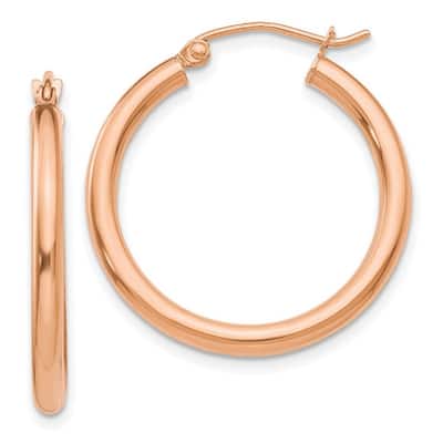 Curata 14k Rose Gold Hollow Polished Hoop Earrings - 25mm