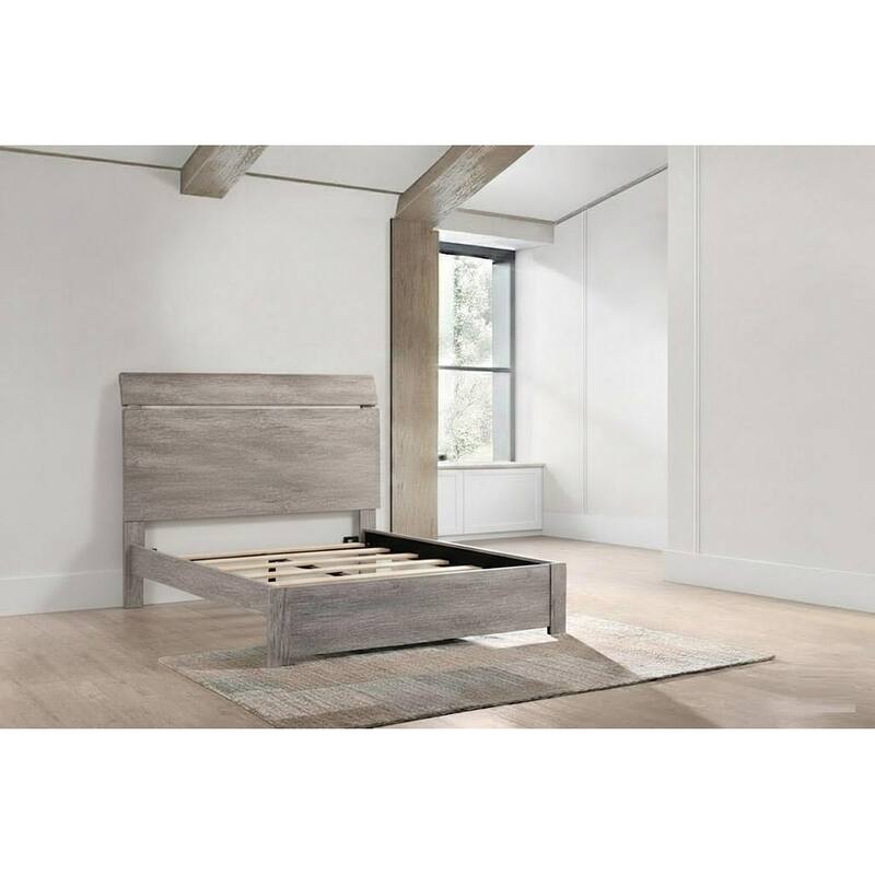 Contemporary Style 4pc Bed Set Panel Headboard Metal Handles Light Gray Finish Bedroom Furniture