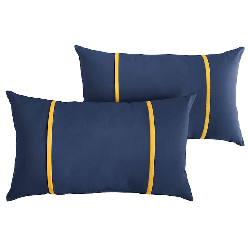 Sorra Home Sunbrella Outdoor Double Petite Flange Pillow Set of 2 - Sunbrella - Canvas Navy/Canvas Sunflower - 16 in H x 26 in W x 6 in D