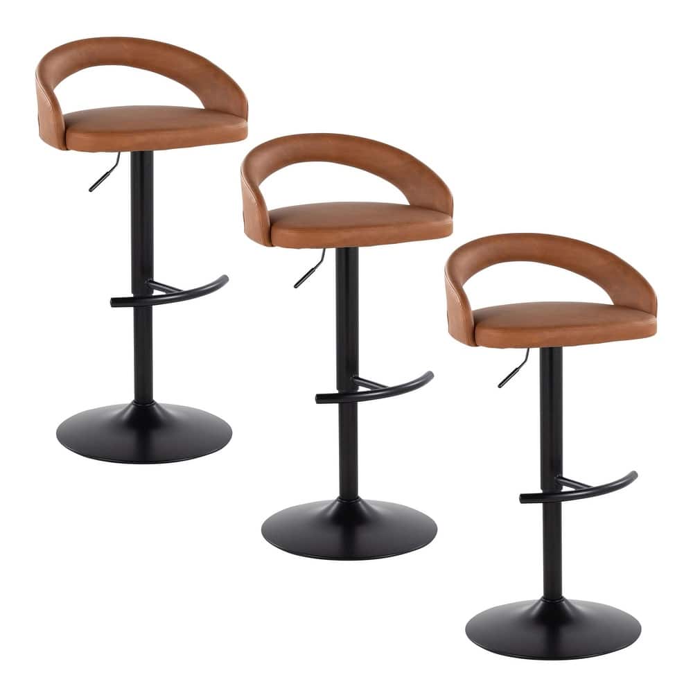 Grotto Upholstered Adjustable Barstool with Black Metal - Set Of 3