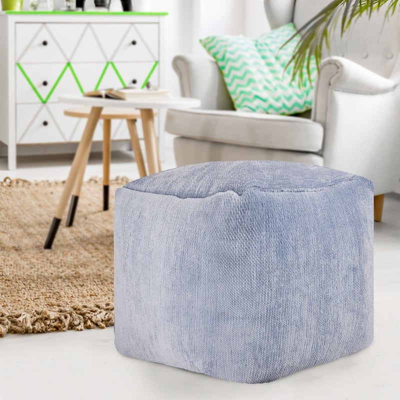 HomeRoots 18" Blue Chenille Cube Pouf Ottoman