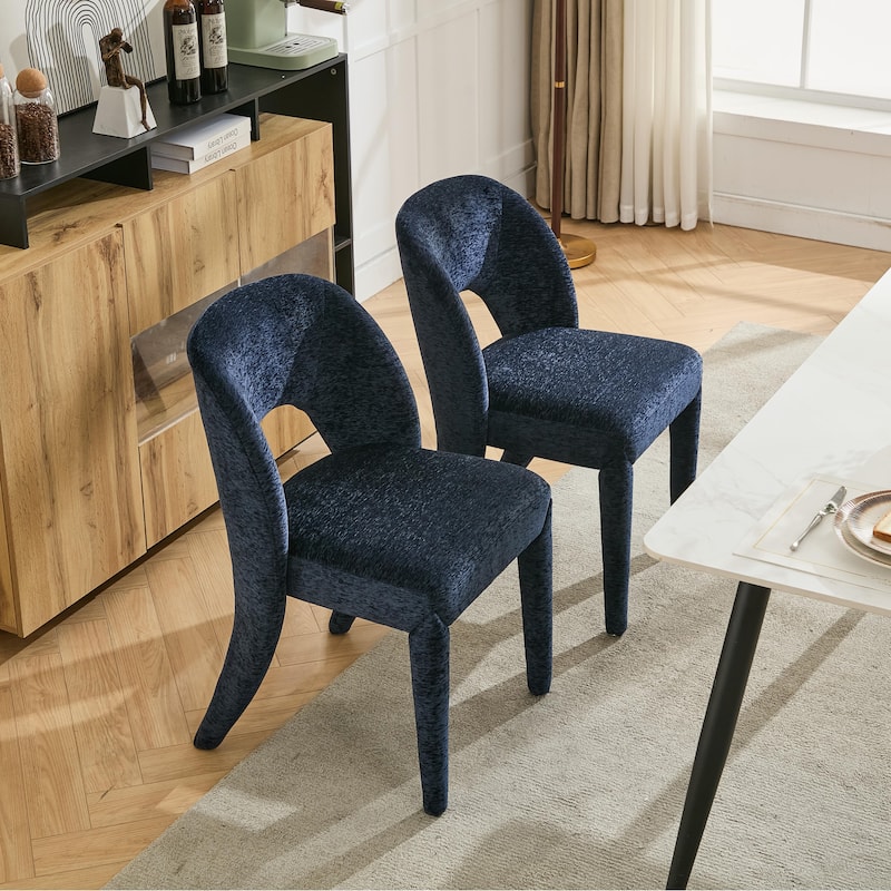 GDFStudio - Marlowe Contemporary Chenille Dining Chair Set - chenille dining chair - Dark Blue