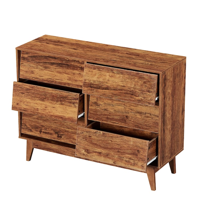 6 Drawer Double Dresser Features Vintage-Style and Bevel Design