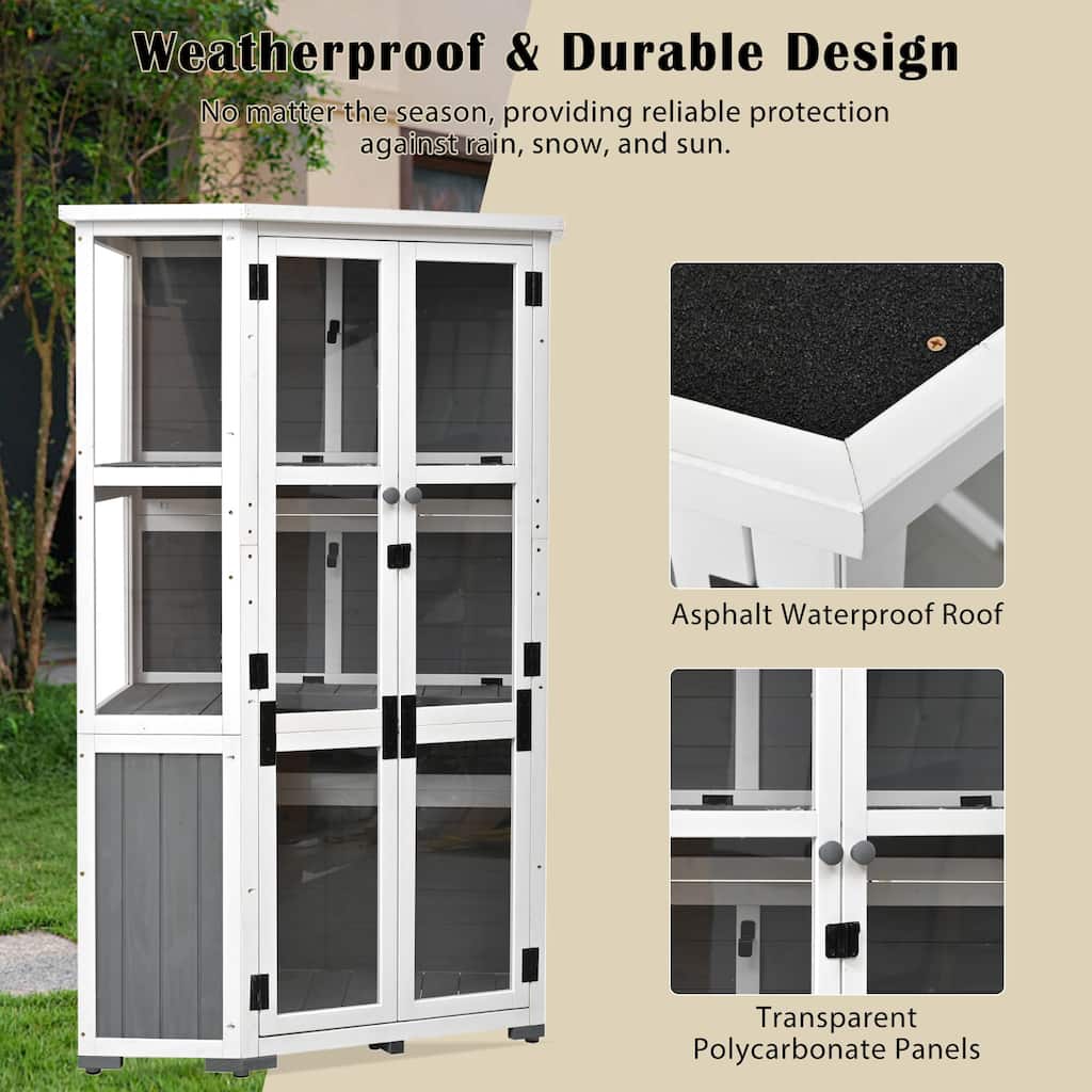 Garden Wood Storage Cabinet Outdoor Tool Storage Shed Gray