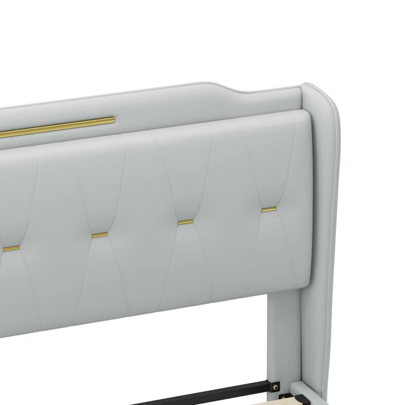 Queen Platform Bed - PU Leather - Wingback Style