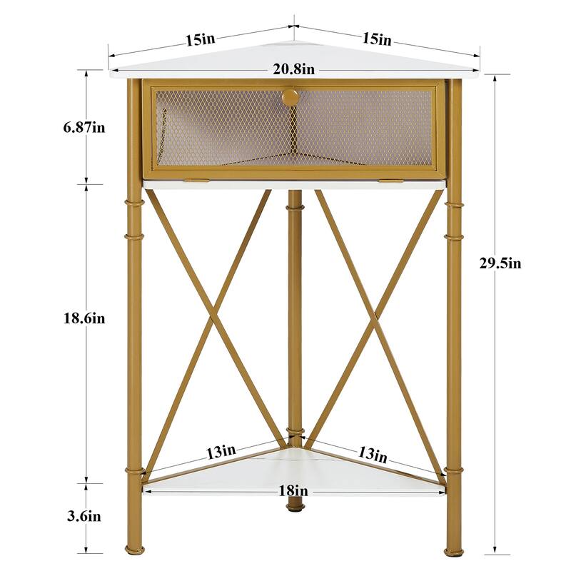 Javlergo Corner Table with Drawer and Storage Shelf, Triangle Freestanding Floor Cabinet for Kitchen, Living Room and Bedroom