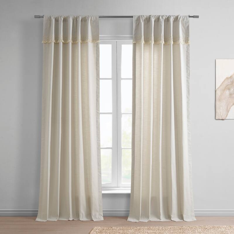 Exclusive Fabrics Bordered Textured Cotton Curtains For Bedroom & Living Room Curtains - Single Panel Drapes - 50 X 96 - Sayville