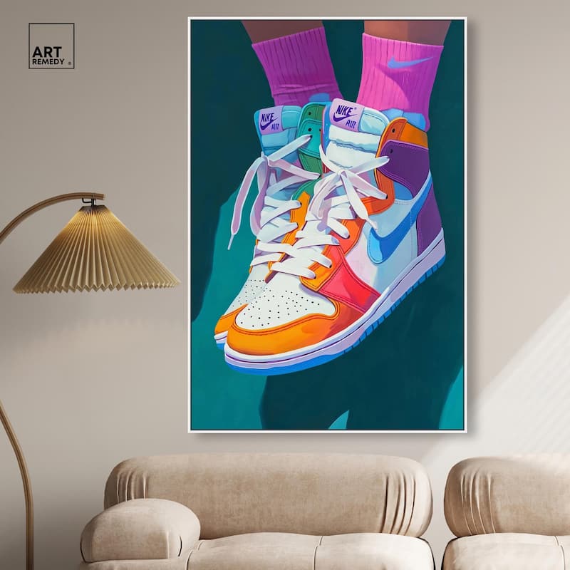 Colorful Sneaker Jump Canvas by Art Remedy