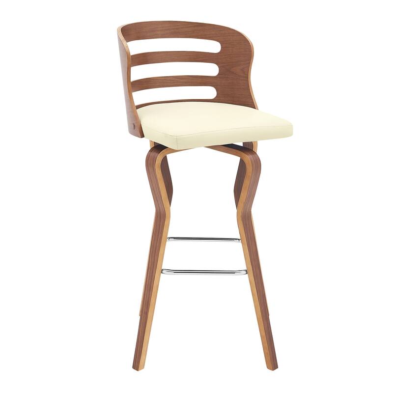 Verne Walnut or Black Wood Upholstered Bar Height Swivel Barstool
