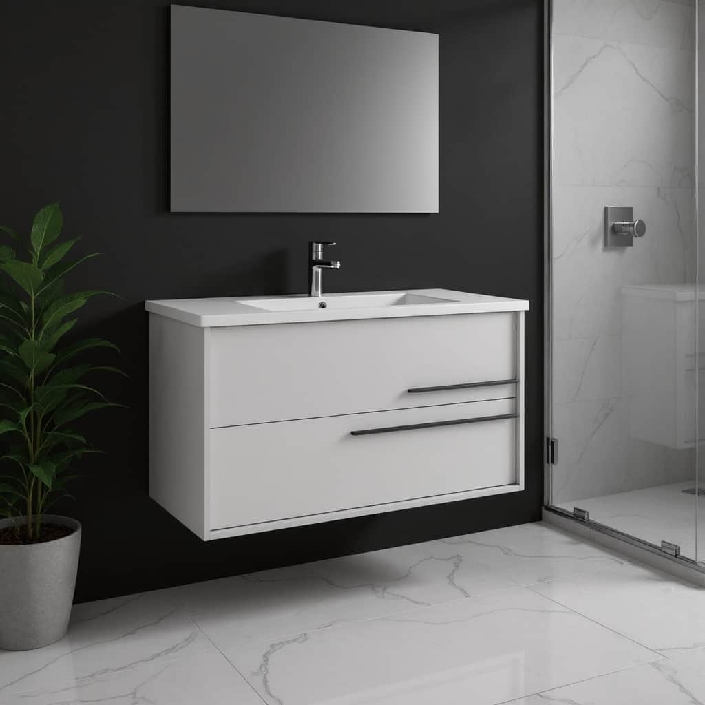 HomeRoots 40" Off White Wood Floating Bathroom Vanity With White Sink And Two Drawers - 40.00 in. x 24.60 in. x 21.60 in.