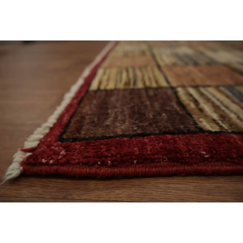 Hand Knotted Oriental 100% Wool Carpet Modern Geometric Brown Gabbeh Area Rug - 6' 6'' X 4' 10''