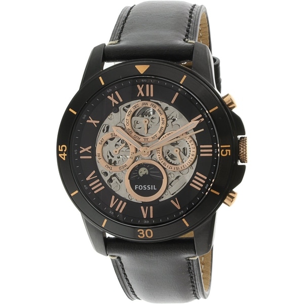 grant automatic black leather watch