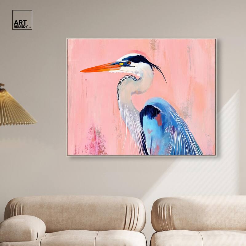 Rosy Dawn Heron Canvas by Art Remedy
