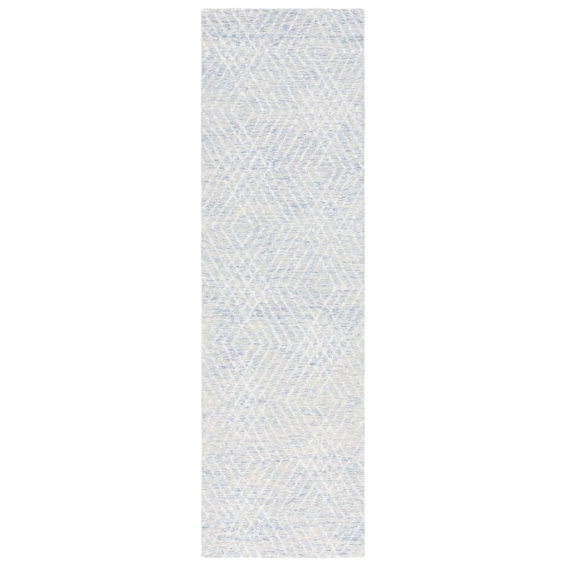 SAFAVIEH Handmade Abstract Þorleif Geometric Wool Rug - 2'3" x 8' Runner - Blue/Ivory