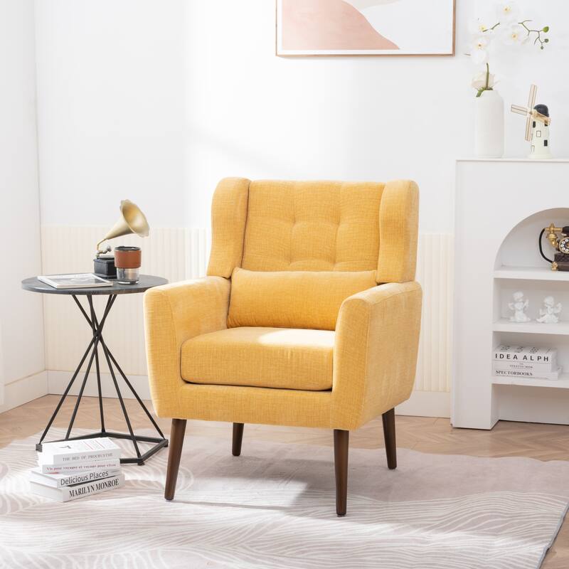 Chenille Accent Chair Yellow Reading Chair Living Room Lounge Chairs