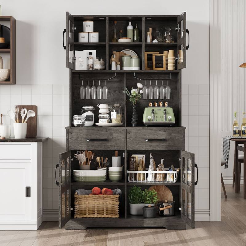 Meyreso 71" Kitchen Pantry Hutch Cabinet with 2 Drawers