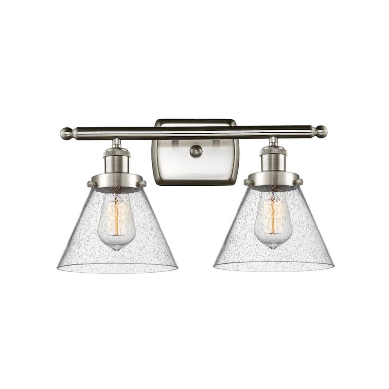 Innovations Lighting Large Cone 2 Light 16" Wide Vanity Light - Brushed Satin Nickel / Seedy
