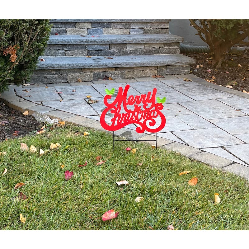 17" Metal Merry Christmas Yard Stake - Multicolor