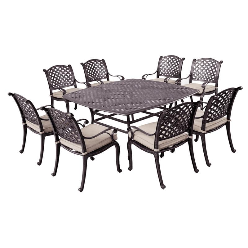 South Ponto 9-piece Aluminum Square Dining Set with Cushioned Arm Chairs by Havenside Home