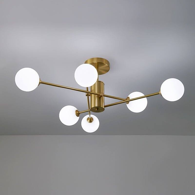 Linear Sputnik Frosted Glass Globe Semi Flush Chandelier