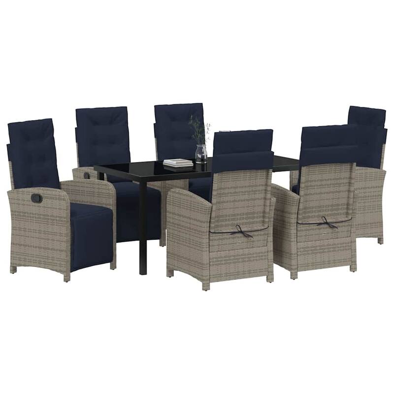 vidaXL Garden Dining Set with Cushion Grey Poly Rattan