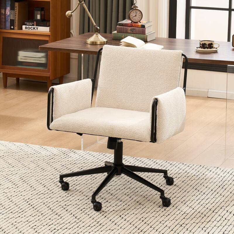 Upholstered Home Office Chair, Swivel Vanity Task Chair - Beige