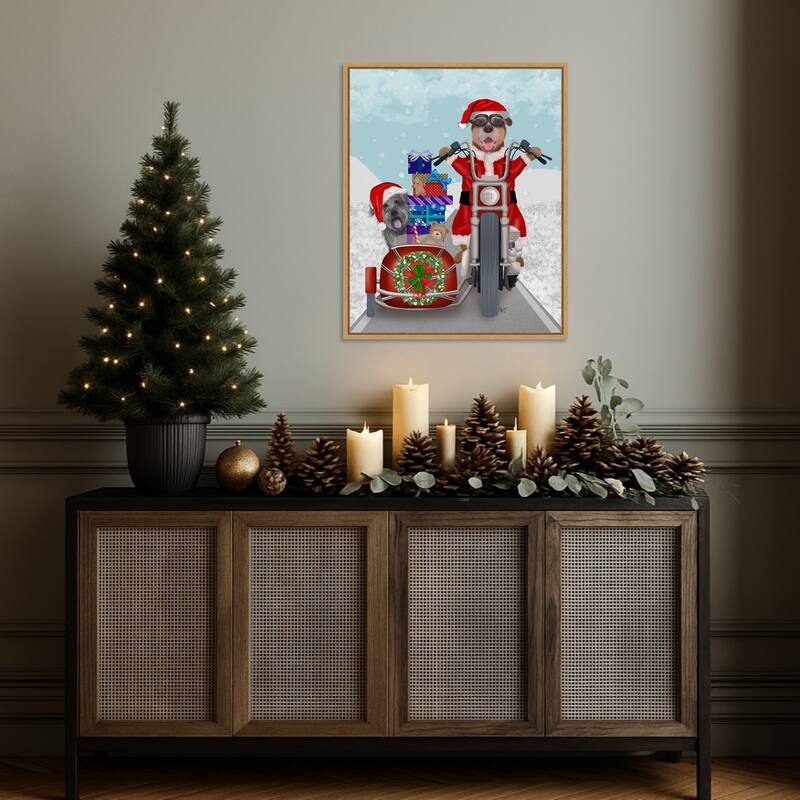 Christmas Mutts Christmas Chopper by Fab Funky (23 x 28 in.), Framed Canvas Wall Art Print - Sylvie Natural