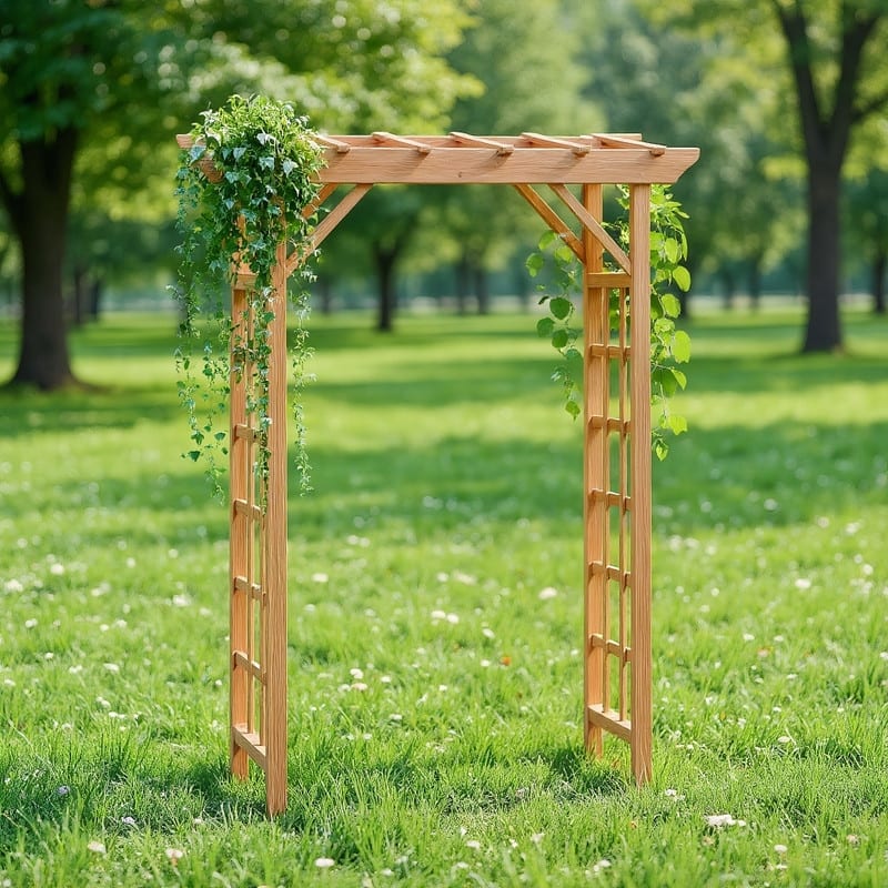 Romantic Solid Wood Garden Arbor, Elegant Light Brown Wedding Arch & Plant Trellis, Heavy-Duty Pergola For Backyard Ceremonies