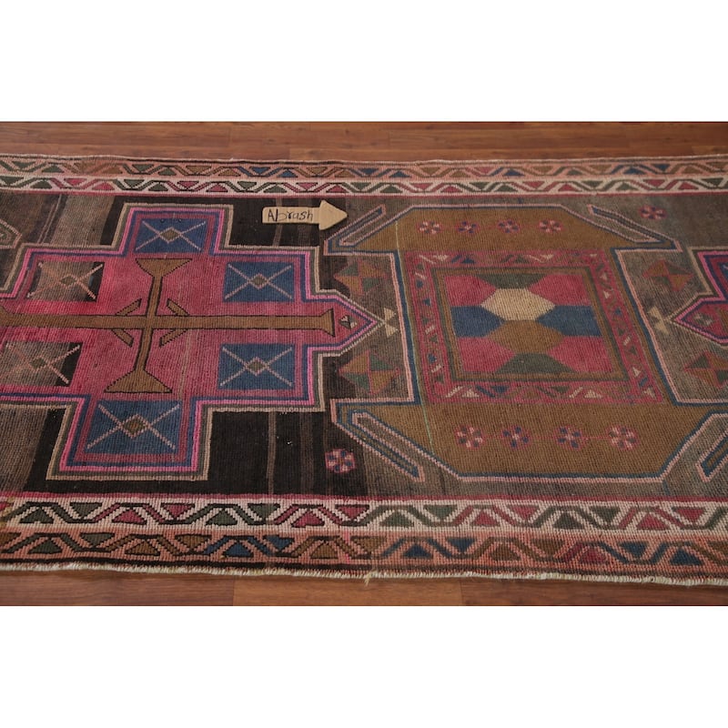 Ardebil Persian Vintage Runner Rug Handmade Wool Carpet - 3'7" x 13'4"