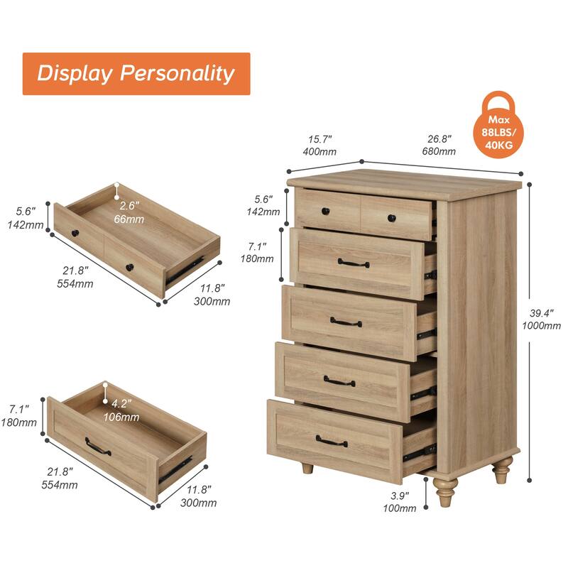 Wood Kid Dresser with 5 Drawers, Farmhouse Baby Dressers for Kids Room