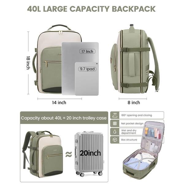 40L Travel Backpack for Women & Men, Large Carry on Backpack for Airplanes with 3 Packing Cubes - Bed Bath & Beyond - 42714330 40L Travel Backpack for Women & Men, Large Carry on Backpack for Airplanes with 3 Packing Cubes - Bed Bath & Beyond - 42714330