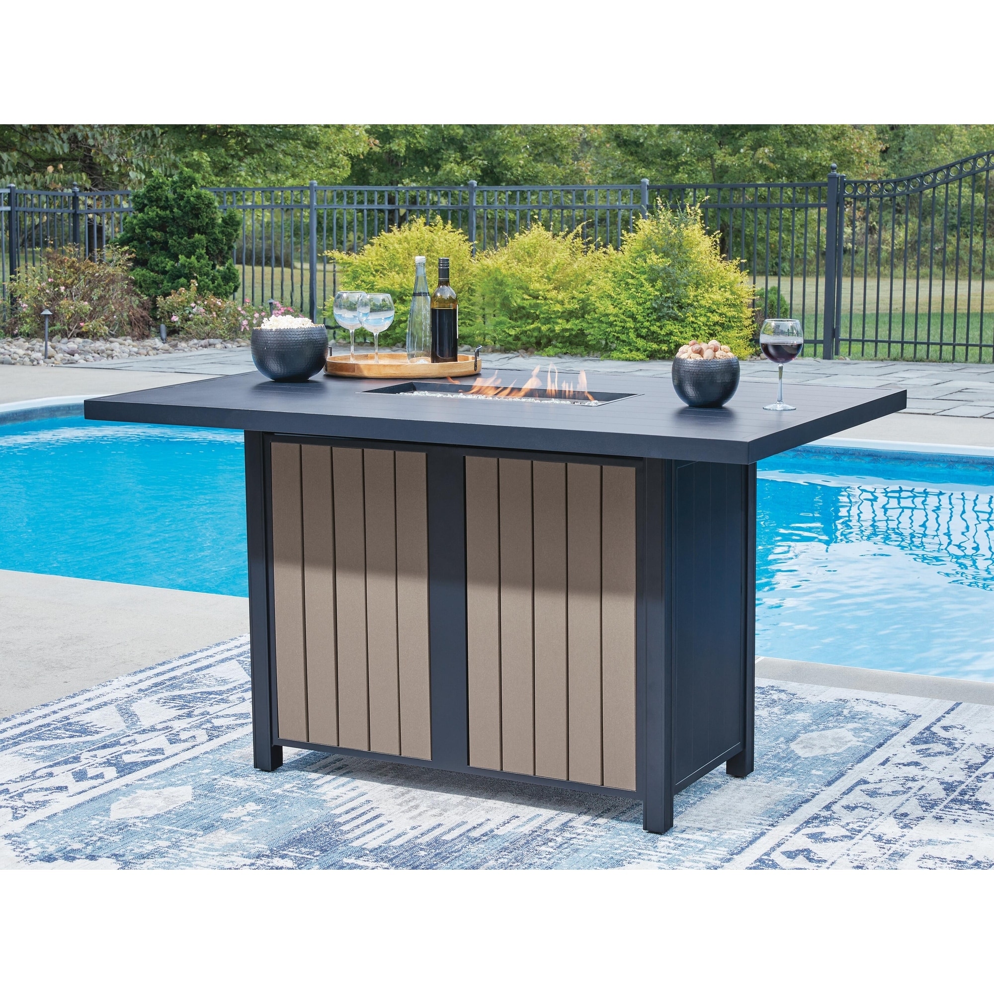 Signature Design by Ashley Mabry Shores Blue Outdoor Fire Pit Table - 70"W x 42"D x 39"H