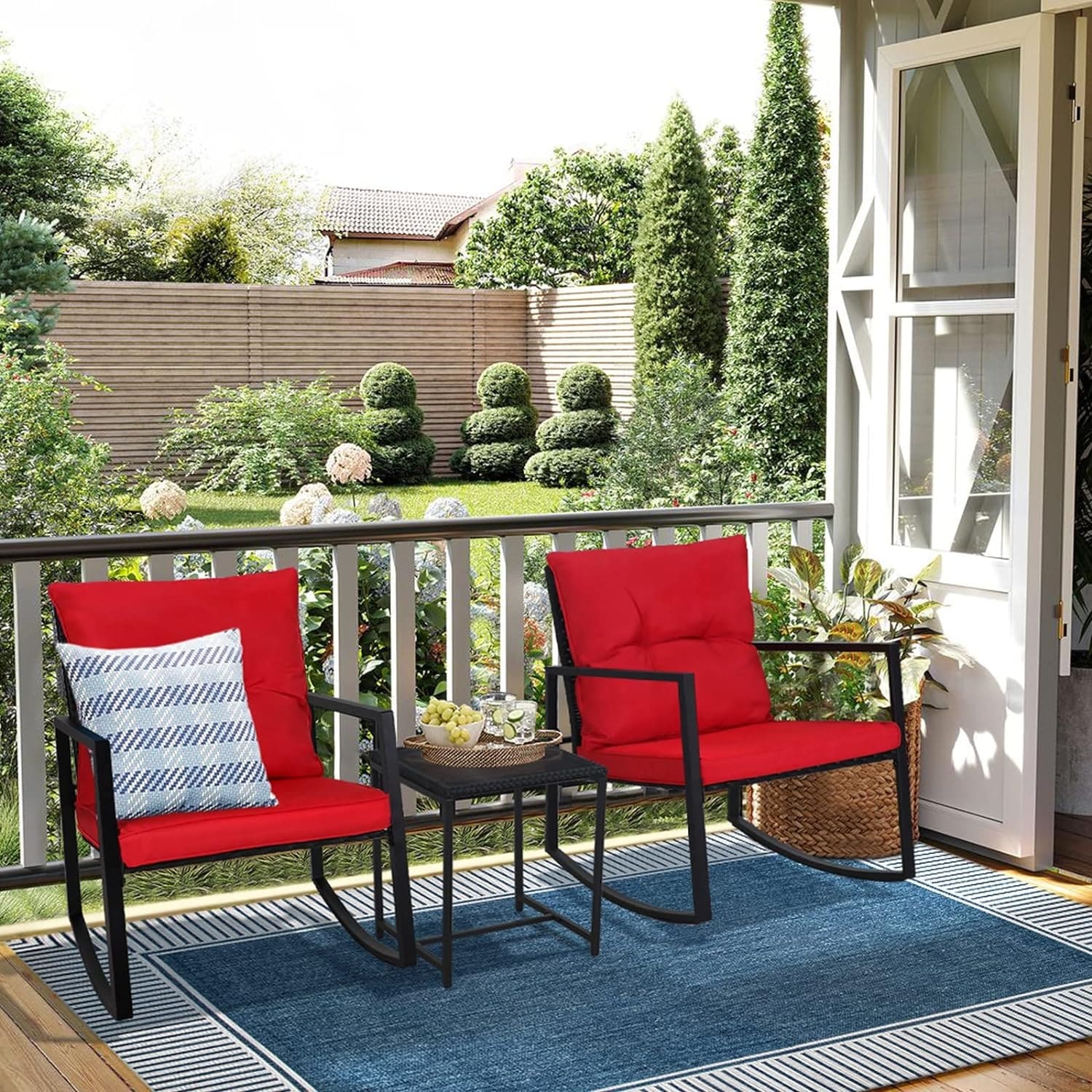 SUNCROWN Outdoor Patio 3 piece Rocking Black Wicker Bistro Set