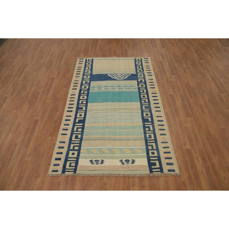 Hand Woven Oriental 100% Wool Carpet Southwestern Tribal Multi-Colored Kilim Area Rug - 8' 0'' X 4' 9''