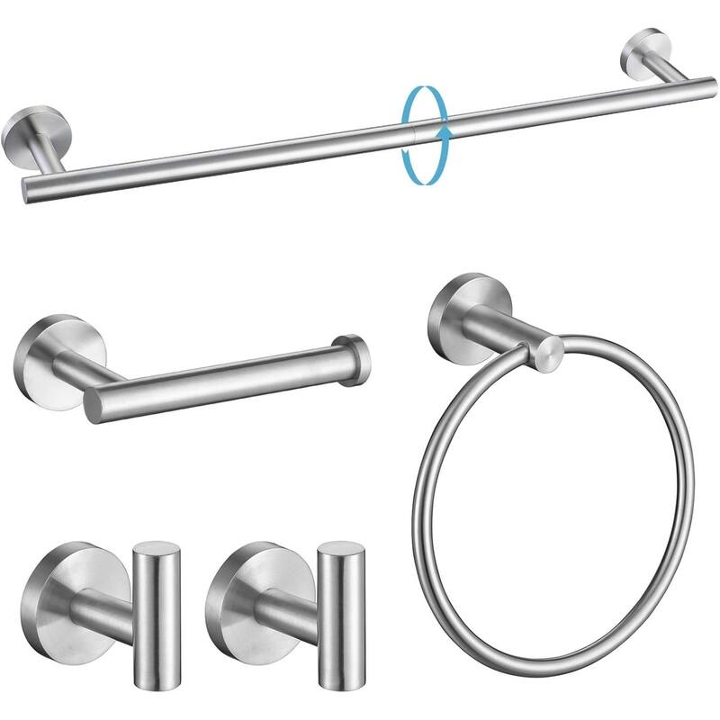 5-Piece Bathroom Hardware Set, 304 Brushed Stainless Steel, 24" - Silver