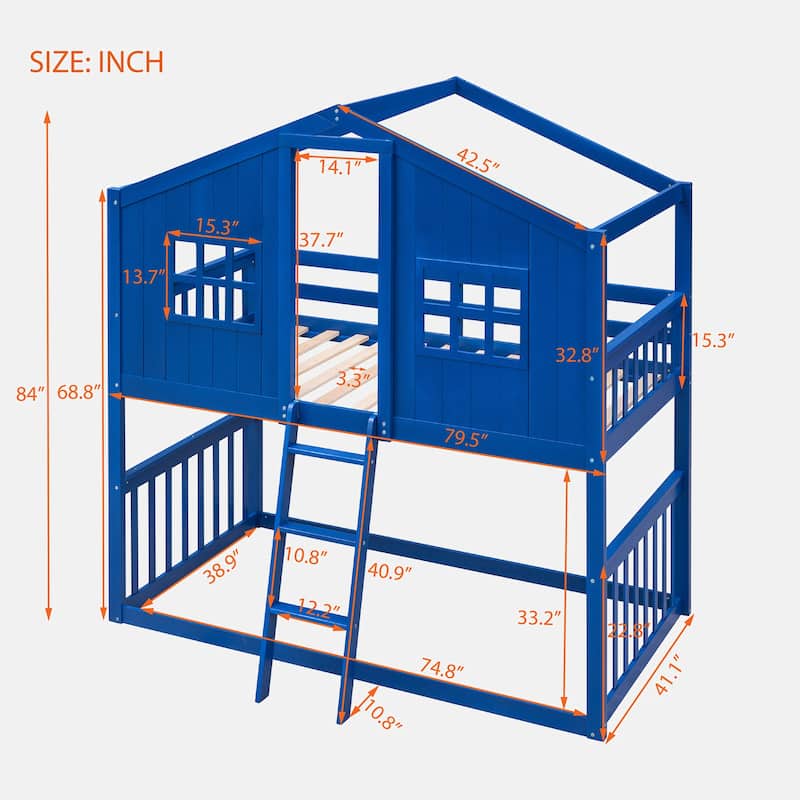 Twin Over Twin House Bunk Bed With Ladder