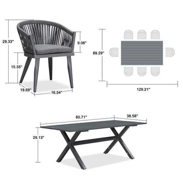 dimension image slide 3 of 4, PURPLE LEAF Outdoor Dining Set with Patio Aluminium Dining Table and Wicker Rattan Chairs