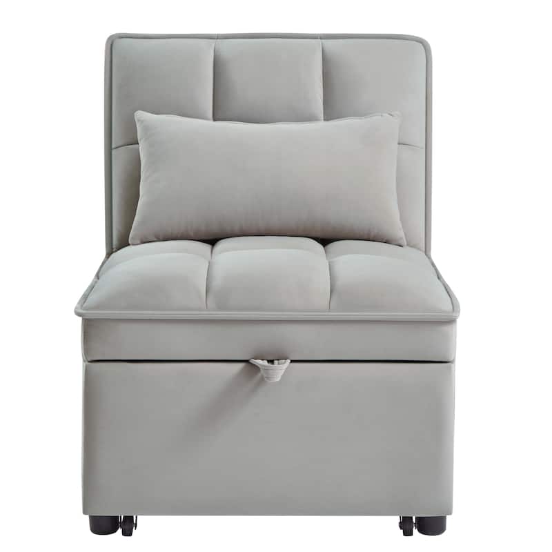 Gray Velvet Folding Sofa Bed with Adjustable Backrest