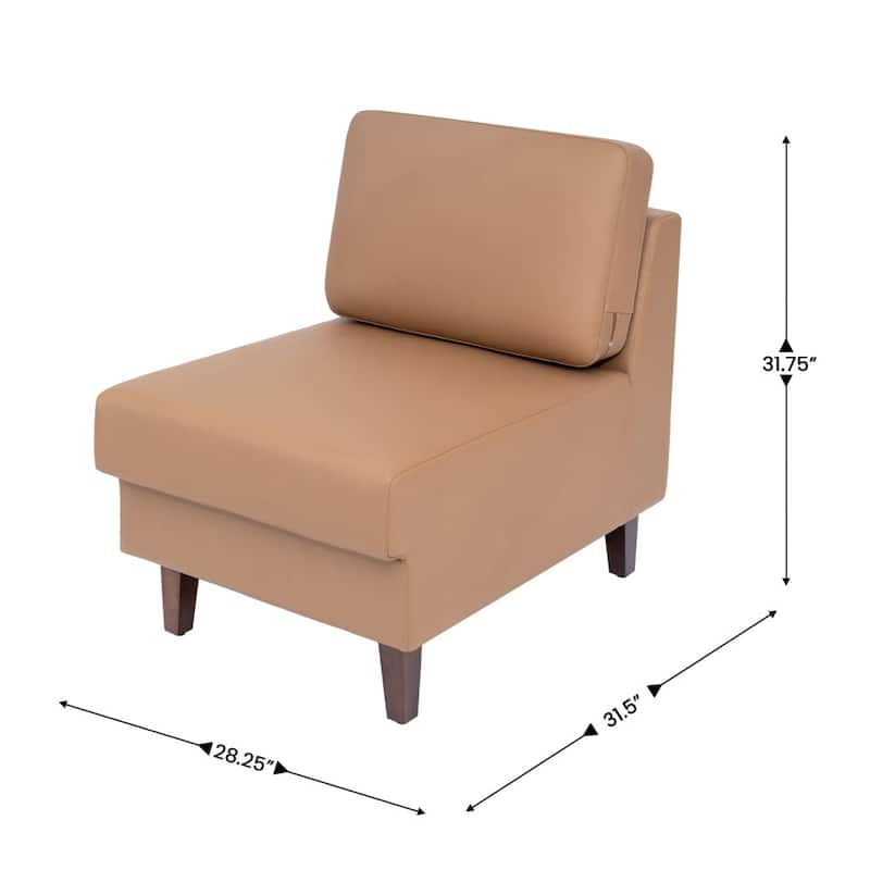 Commercial Modular Armless Middle Chair with Solid Wood Legs - 28.25"W x 31.5"D x 31.75"H