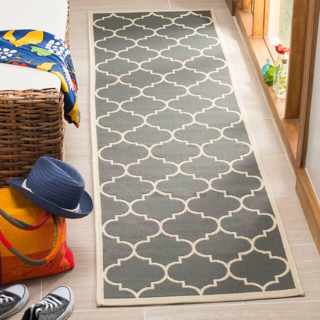SAFAVIEH Courtyard Kathy Indoor/ Outdoor Waterproof Patio Backyard Rug - 2'3" x 6'7" Runner - Anthracite/Beige