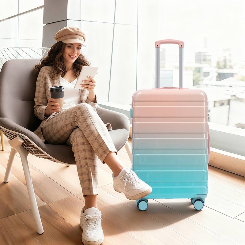 3-Piece, Modern Luggage Sets, Gradient Luggage with Combination Lock and 4 Swivel Wheels, for Boarding Travel, Blue+Pink
