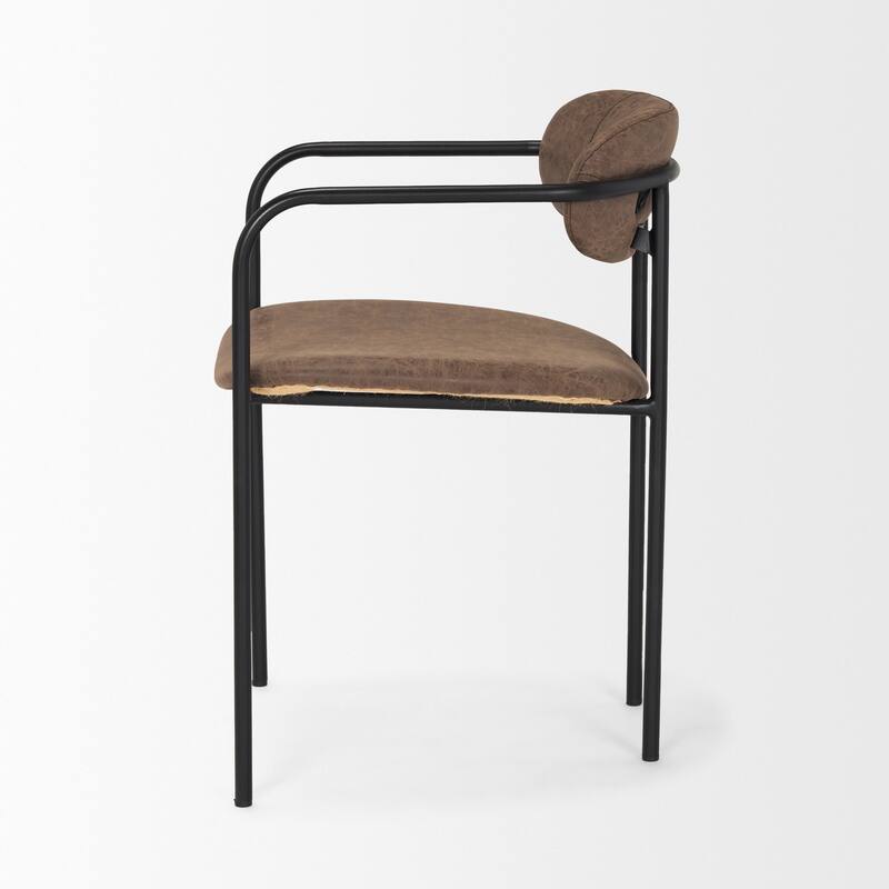 Parker Muted Brown Faux Leather w/ Black Metal Dining Chair (Set of 2) - 21.7L x 21.3W x 28.7H