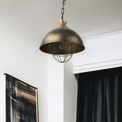 HomeRoots Distressed Bronze Metal Dome Hanging Light - 13' X '13.5' X '13