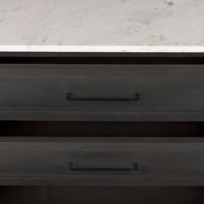 Divina Dark Brown Wood w/ White Marble Top and Black Metal Base Sideboard - 71.0L x 18.5W x 32.0H